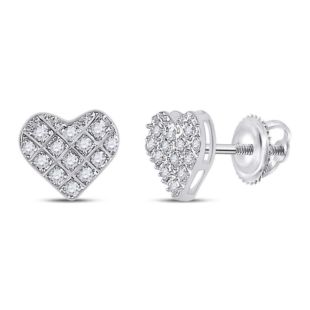 Heart Edgeless Micro Pave Diamond Earrings 10K Gold S 7MM .10 Carats 10K White Gold HipHopBling