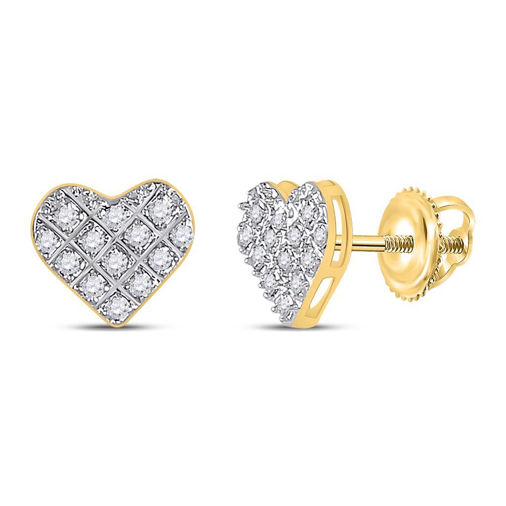 Heart Edgeless Micro Pave Diamond Earrings 10K Gold S 7MM .10 Carats 10K Yellow Gold HipHopBling