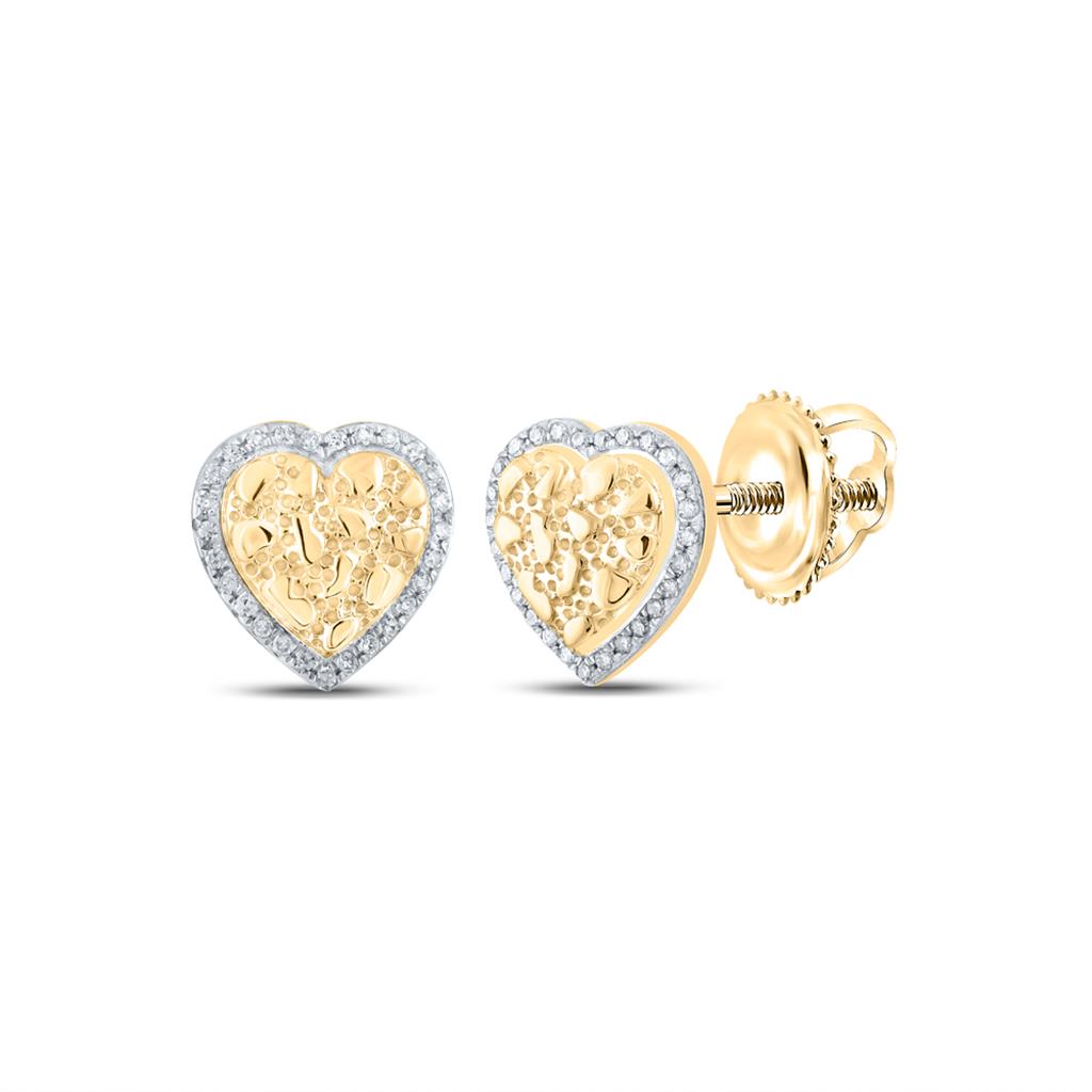 Heart Golden Nugget Diamond Earrings .10cttw 10K Yellow Gold HipHopBling