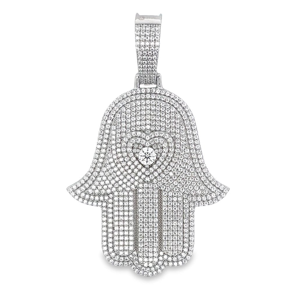 Heart Hamsa VVS Moissanite Pendant 3.55cttw .925 Sterling Silver HipHopBling