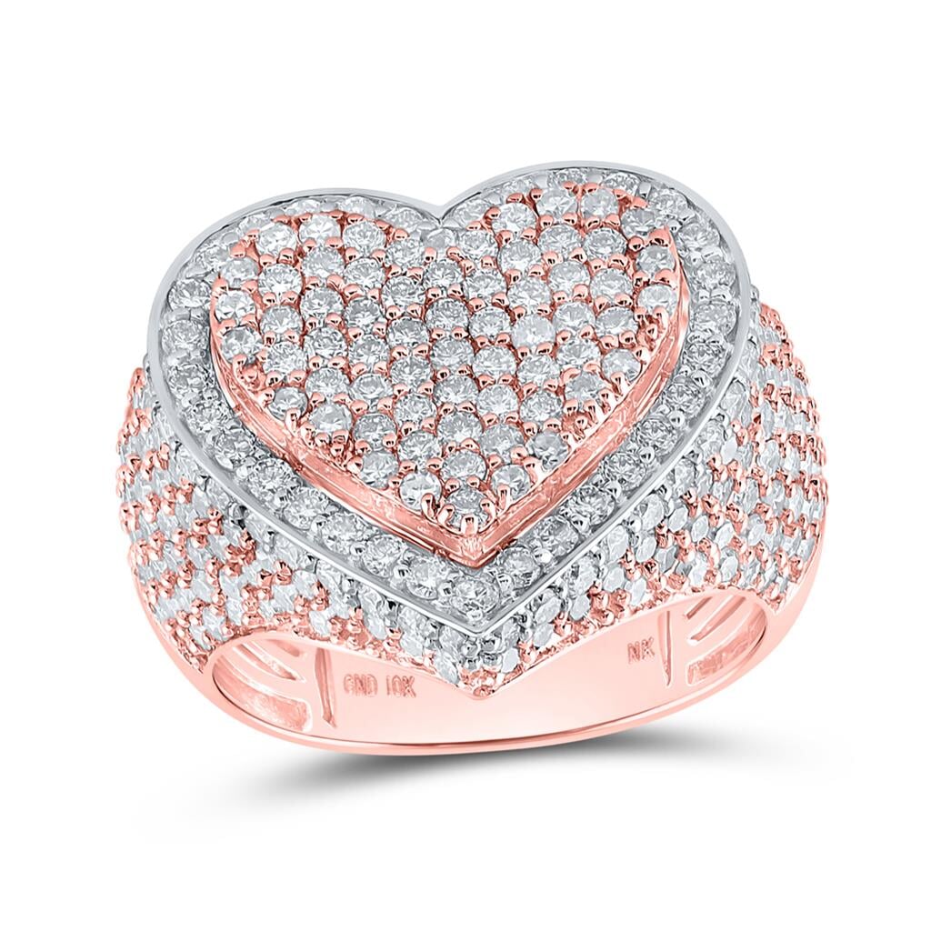 Heart Large Diamond Ring 3.00 Carats 10K Gold 10K Rose Gold HipHopBling