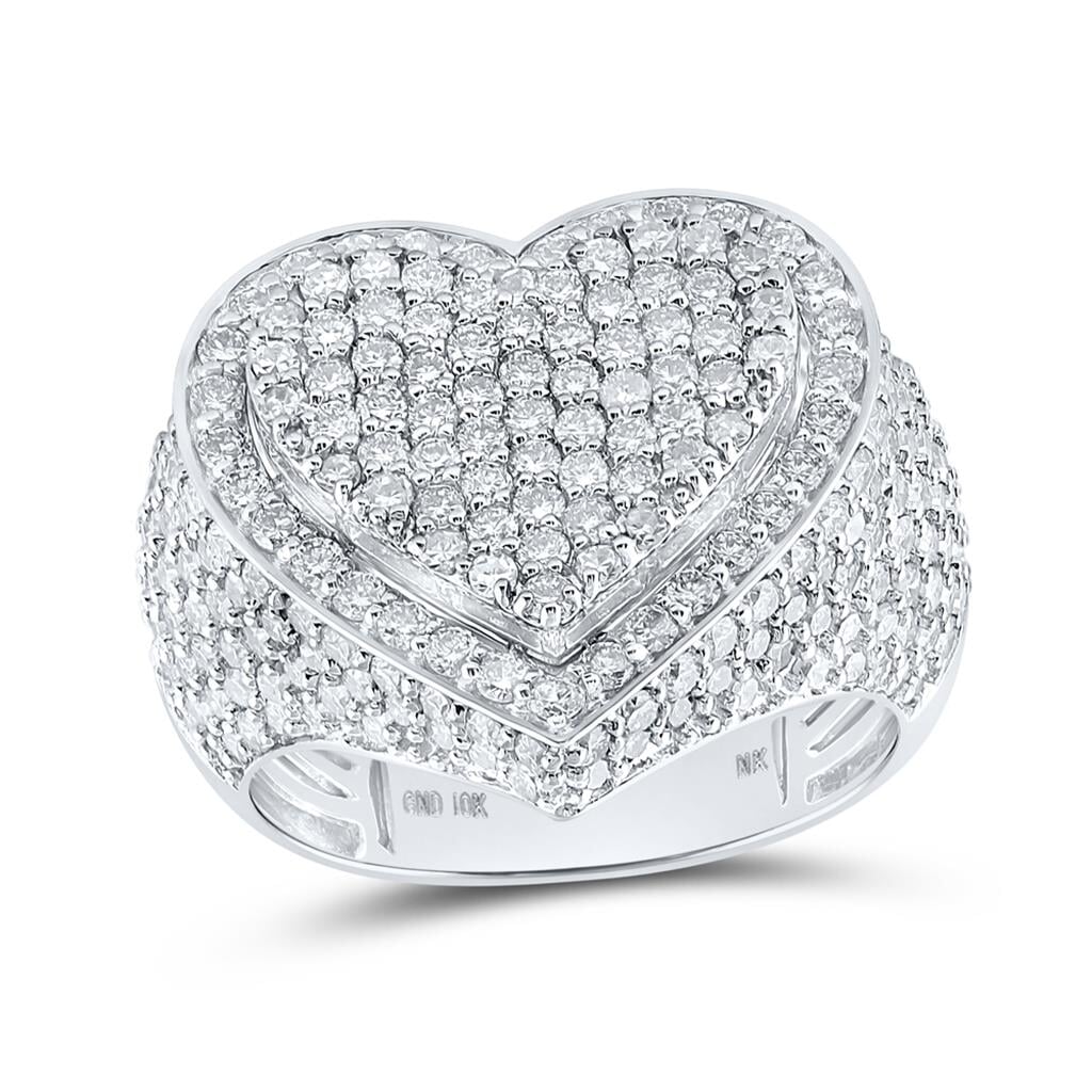 Heart Large Diamond Ring 3.00 Carats 10K Gold 10K White Gold HipHopBling