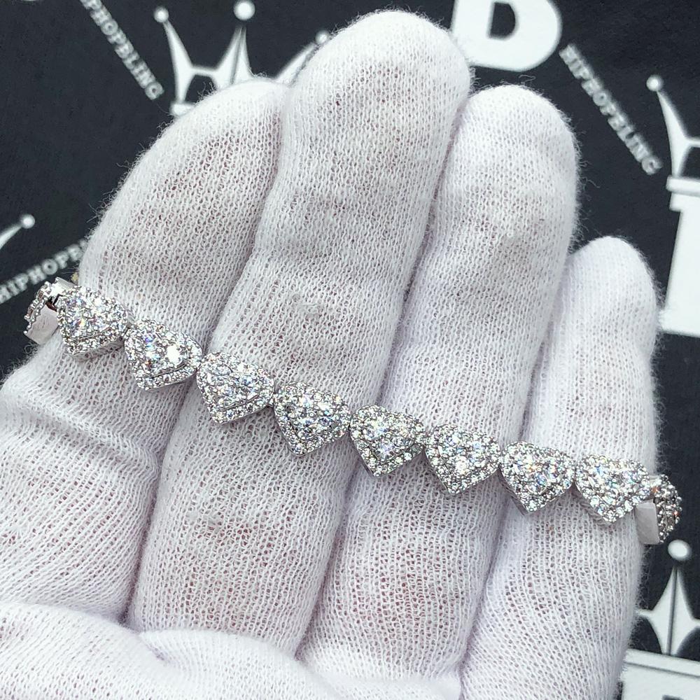 Heart Link Bracelet Iced Out Hip Hop Bracelet White Gold 8" HipHopBling