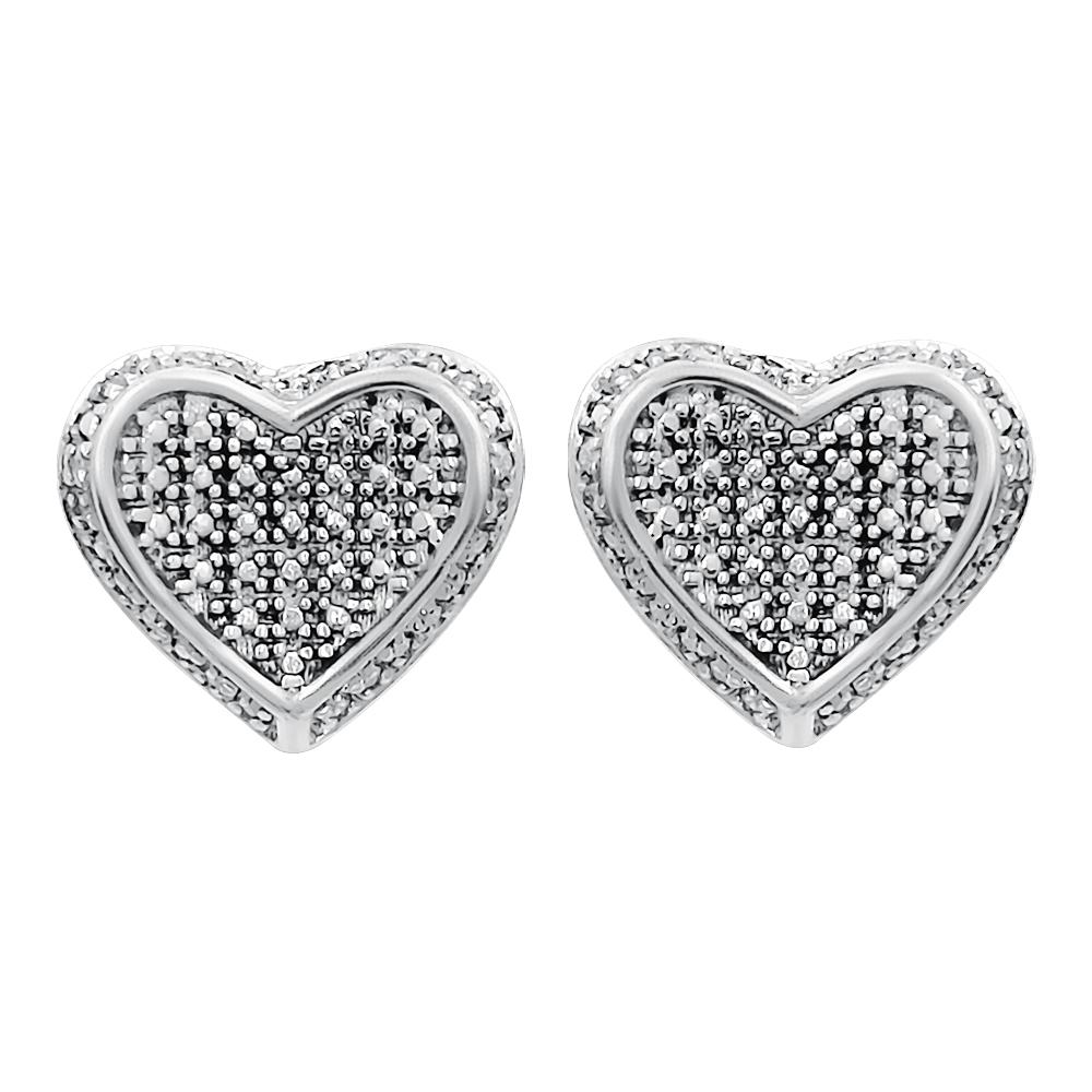 Heart Micro Pave .15cttw Diamond Earrings .925 Sterling Silver White Gold HipHopBling