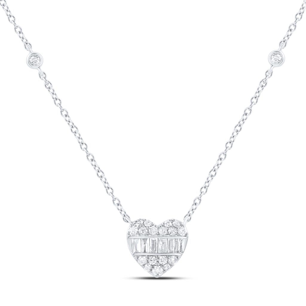 Heart Solitaire Baguette Diamond Pendant Necklace 10K Gold 10K White Gold HipHopBling