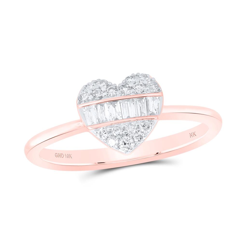 Heart Solitaire Baguette Diamond Ring 10K Gold 10K Rose Gold HipHopBling