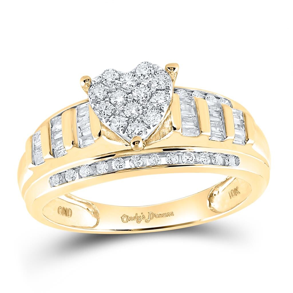 Heart Solitaire Baguette Diamond Ring 10K Gold 10K White Gold .50cttw HipHopBling