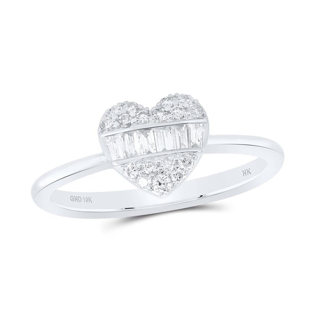 Heart Solitaire Baguette Diamond Ring 10K Gold 10K White Gold HipHopBling