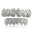 Heart Teeth Silver Grillz Top Bottom Set HipHopBling