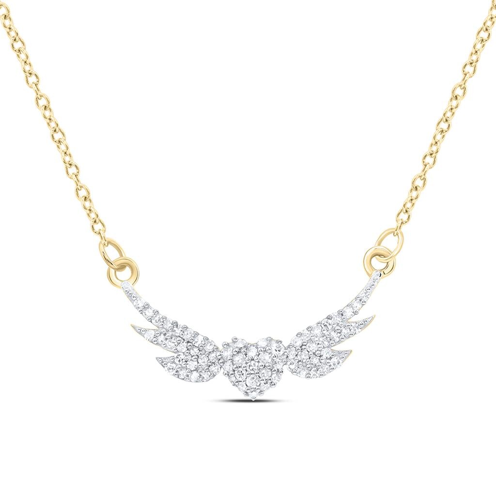 Heart Wings Diamond Charm Pendant Necklace 10K Gold 10K Yellow Gold HipHopBling