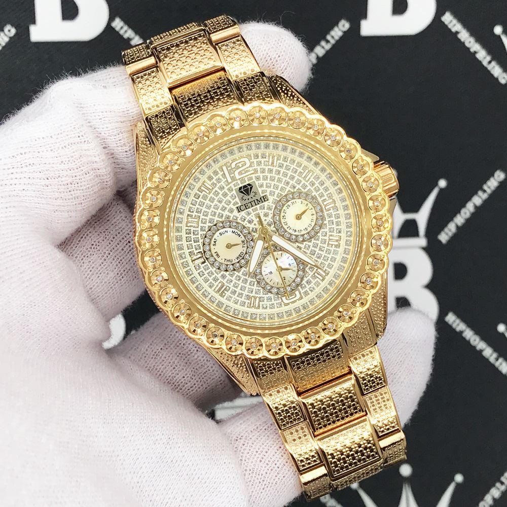 Heavy Gold BLING 1 Row .25cttw Diamond Watch Icetime HipHopBling