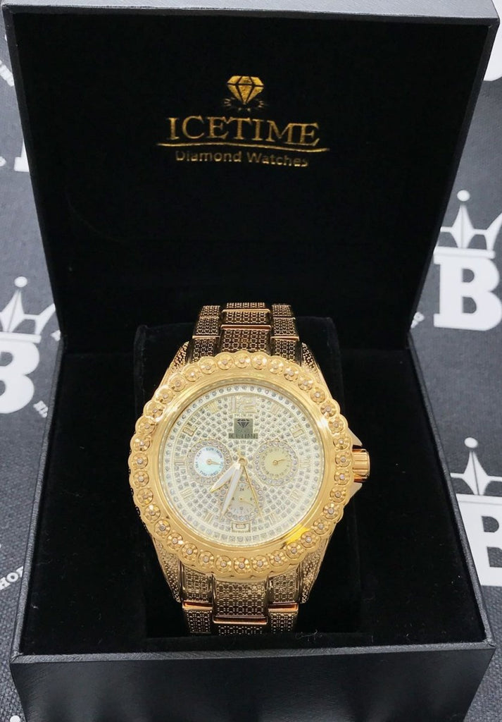 Heavy Gold BLING 1 Row .25cttw Diamond Watch Icetime HipHopBling