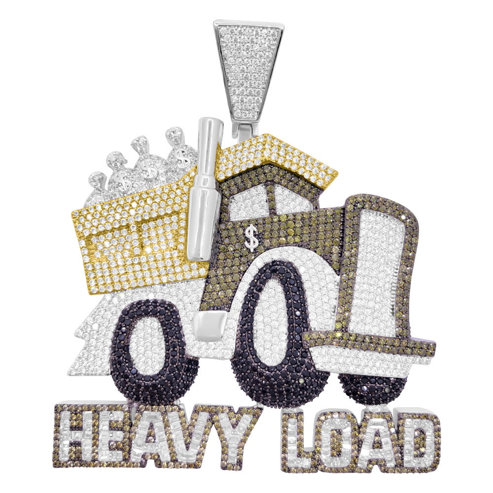 Heavy Load Money Dump Truck CZ Hip Hop Iced Out Pendant White Gold HipHopBling