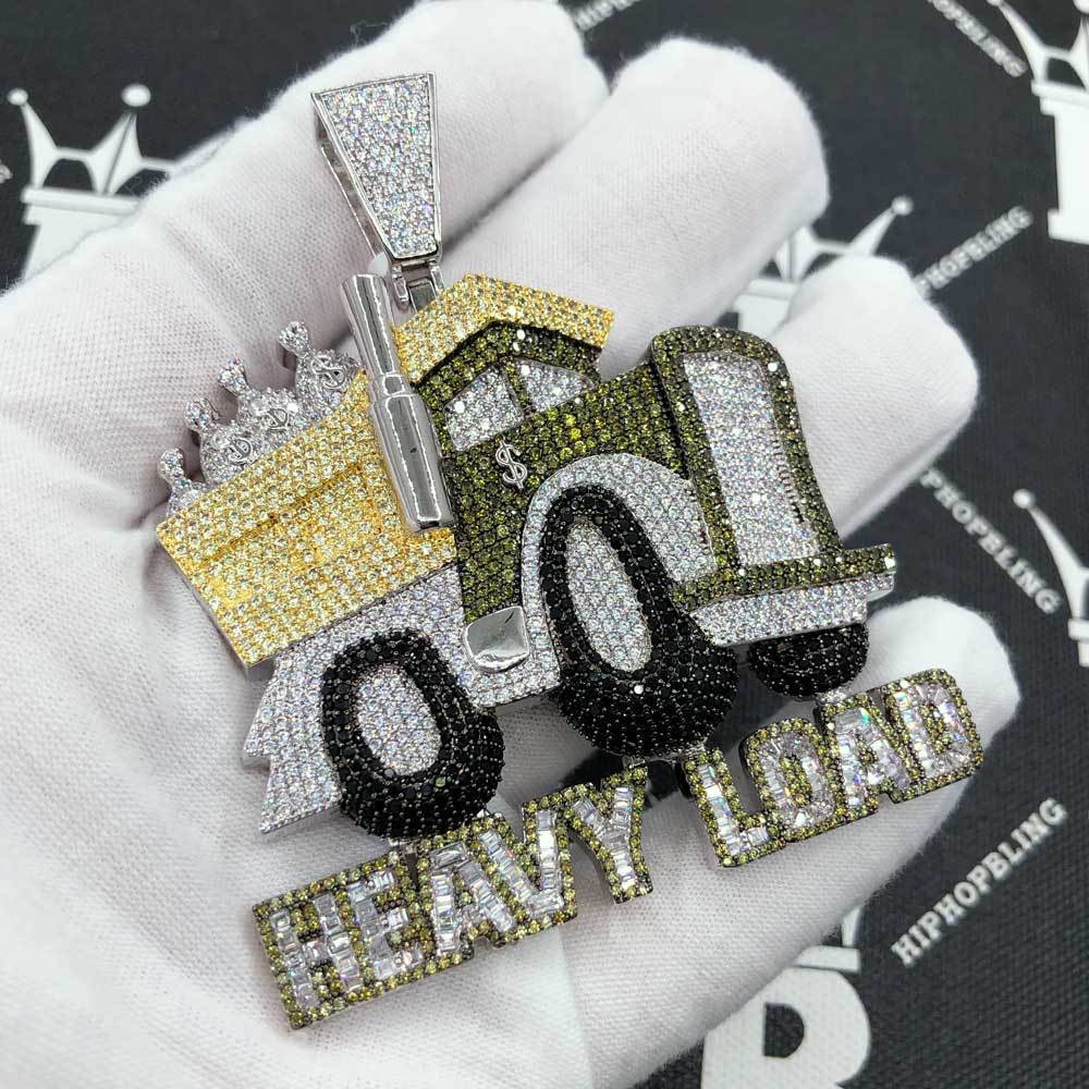 Heavy Load Money Dump Truck CZ Hip Hop Iced Out Pendant White Gold HipHopBling