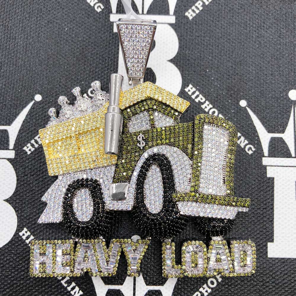 Heavy Load Money Dump Truck CZ Hip Hop Iced Out Pendant White Gold HipHopBling