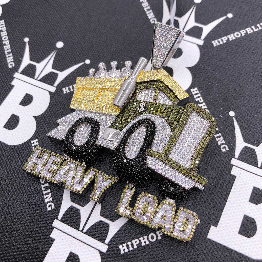 Heavy Load Money Dump Truck CZ Hip Hop Iced Out Pendant White Gold HipHopBling