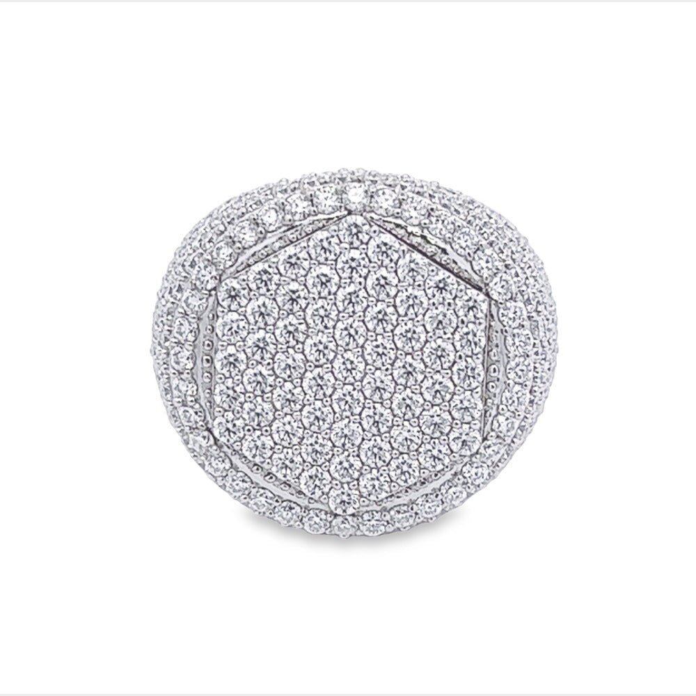 Hex Circle Iced Out VVS Moissanite Ring .925 Sterling Silver White Gold 7 HipHopBling
