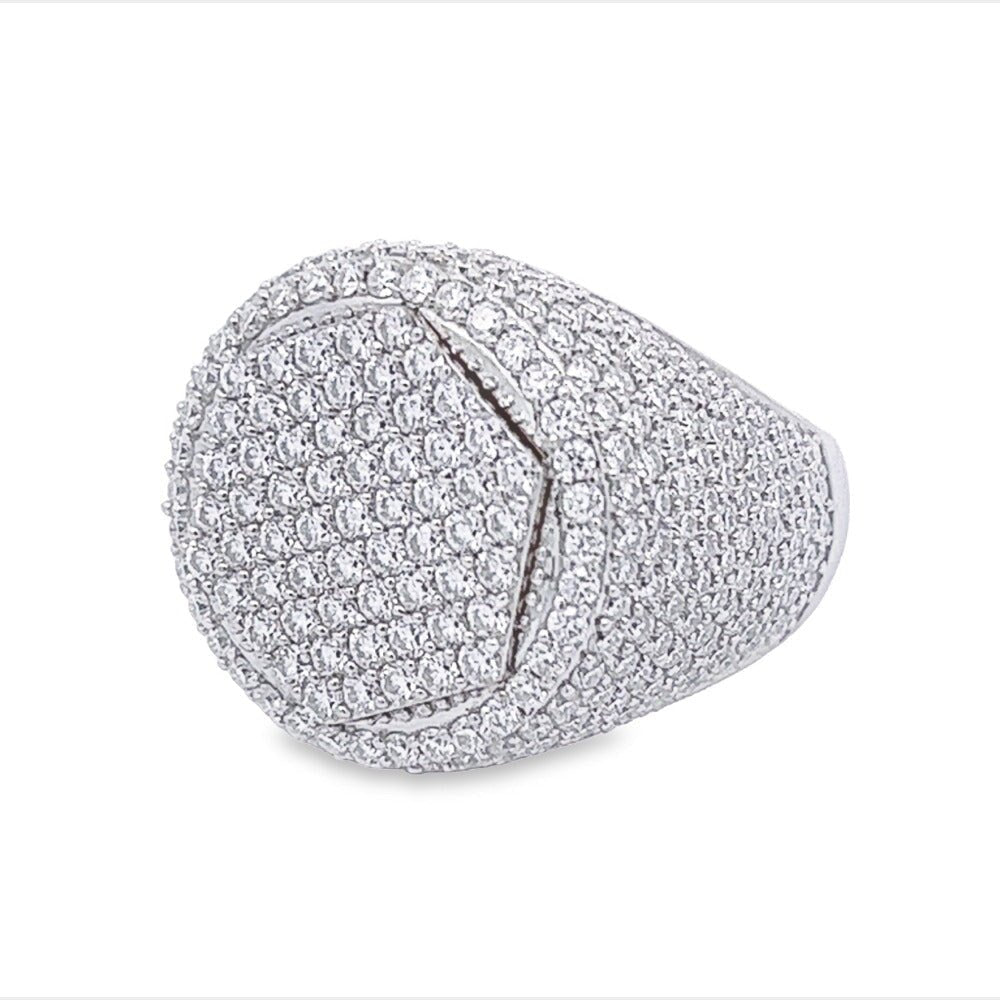 Hex Circle Iced Out VVS Moissanite Ring .925 Sterling Silver White Gold 7 HipHopBling