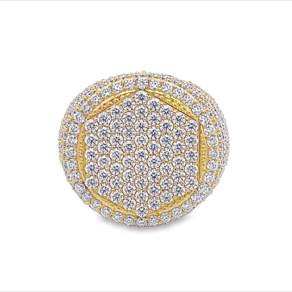 Hex Circle Iced Out VVS Moissanite Ring .925 Sterling Silver Yellow Gold 7 HipHopBling