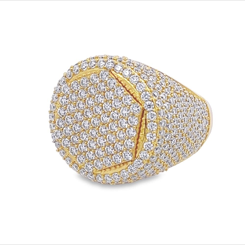 Hex Circle Iced Out VVS Moissanite Ring .925 Sterling Silver Yellow Gold 7 HipHopBling