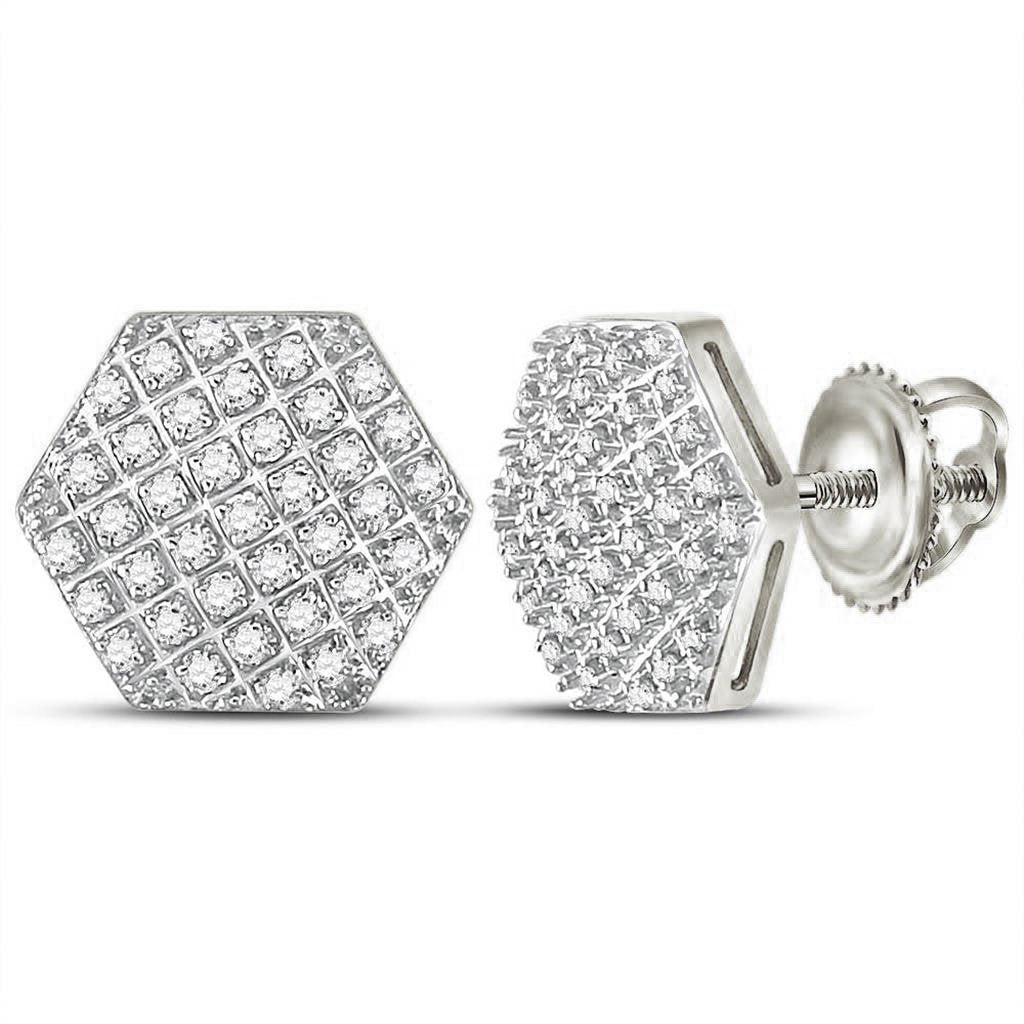 Hexagon Edgeless Micro Pave Diamond Earrings 10K Gold L 11MM .20 Carats 10K White Gold HipHopBling