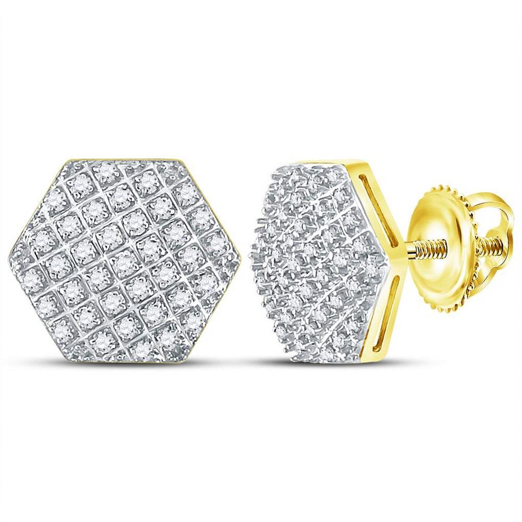 Hexagon Edgeless Micro Pave Diamond Earrings 10K Gold L 11MM .20 Carats 10K Yellow Gold HipHopBling