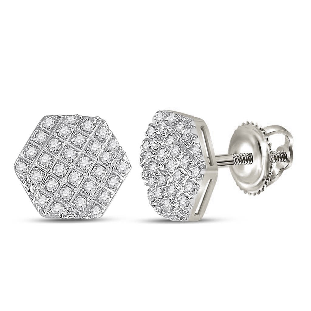 Hexagon Edgeless Micro Pave Diamond Earrings 10K Gold M 8MM .15 Carats 10K White Gold HipHopBling