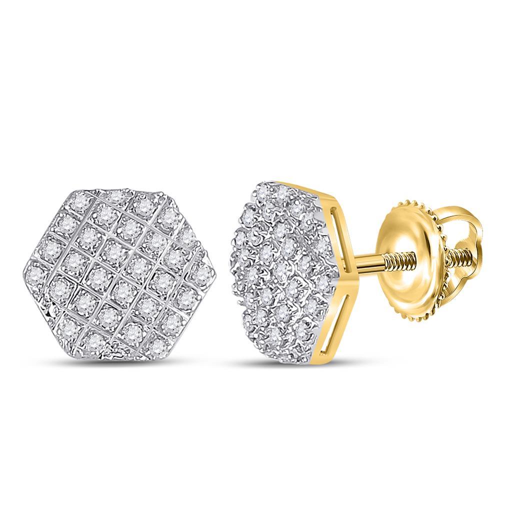 Hexagon Edgeless Micro Pave Diamond Earrings 10K Gold M 8MM .15 Carats 10K Yellow Gold HipHopBling
