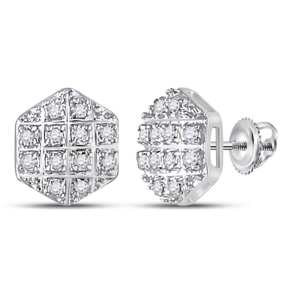 Hexagon Edgeless Micro Pave Diamond Earrings 10K Gold S 6MM .10 Carats 10K White Gold HipHopBling