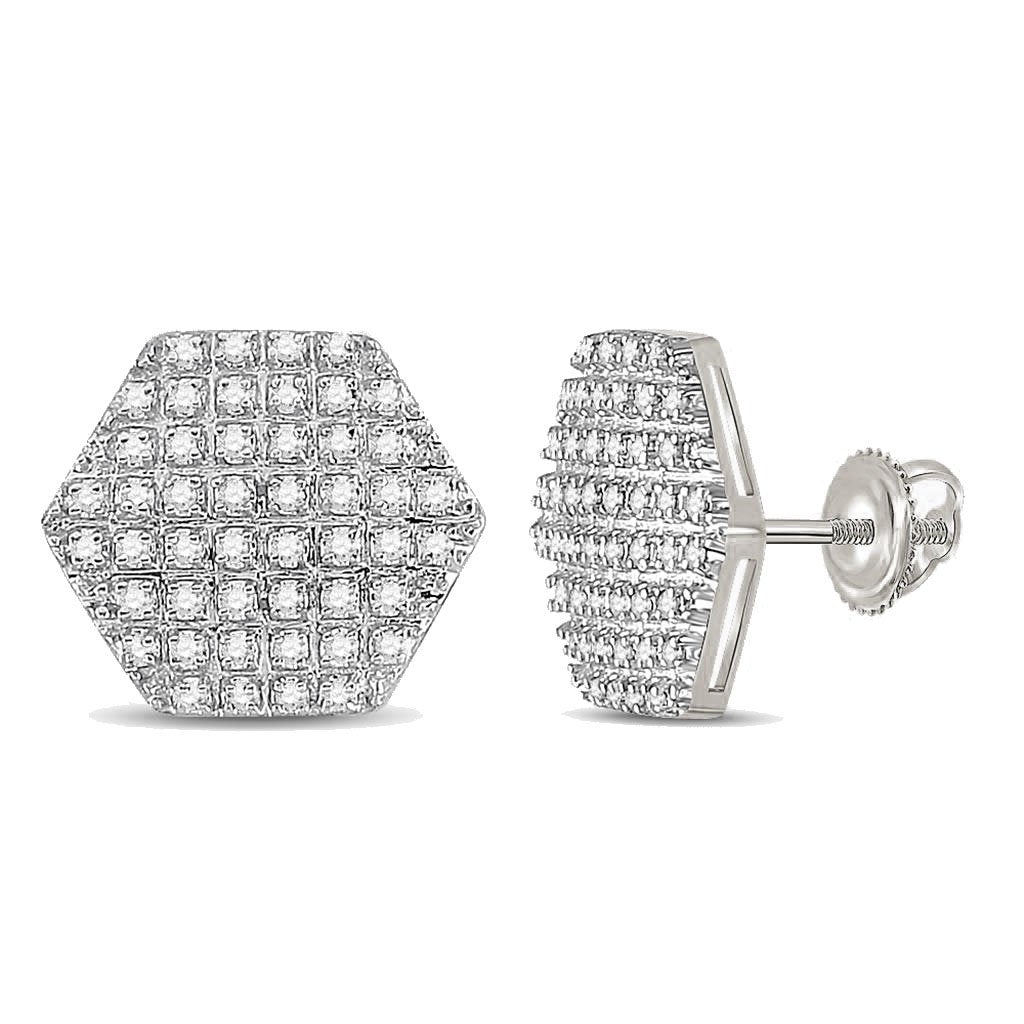 Hexagon Edgeless Micro Pave Diamond Earrings 10K Gold XL 13MM .33 Carats 10K White Gold HipHopBling