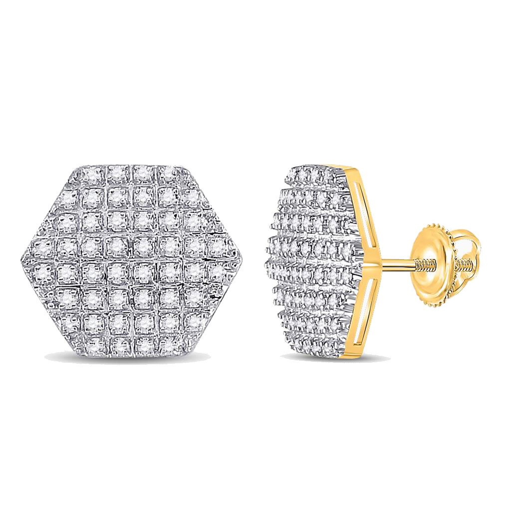 Hexagon Edgeless Micro Pave Diamond Earrings 10K Gold XL 13MM .33 Carats 10K Yellow Gold HipHopBling