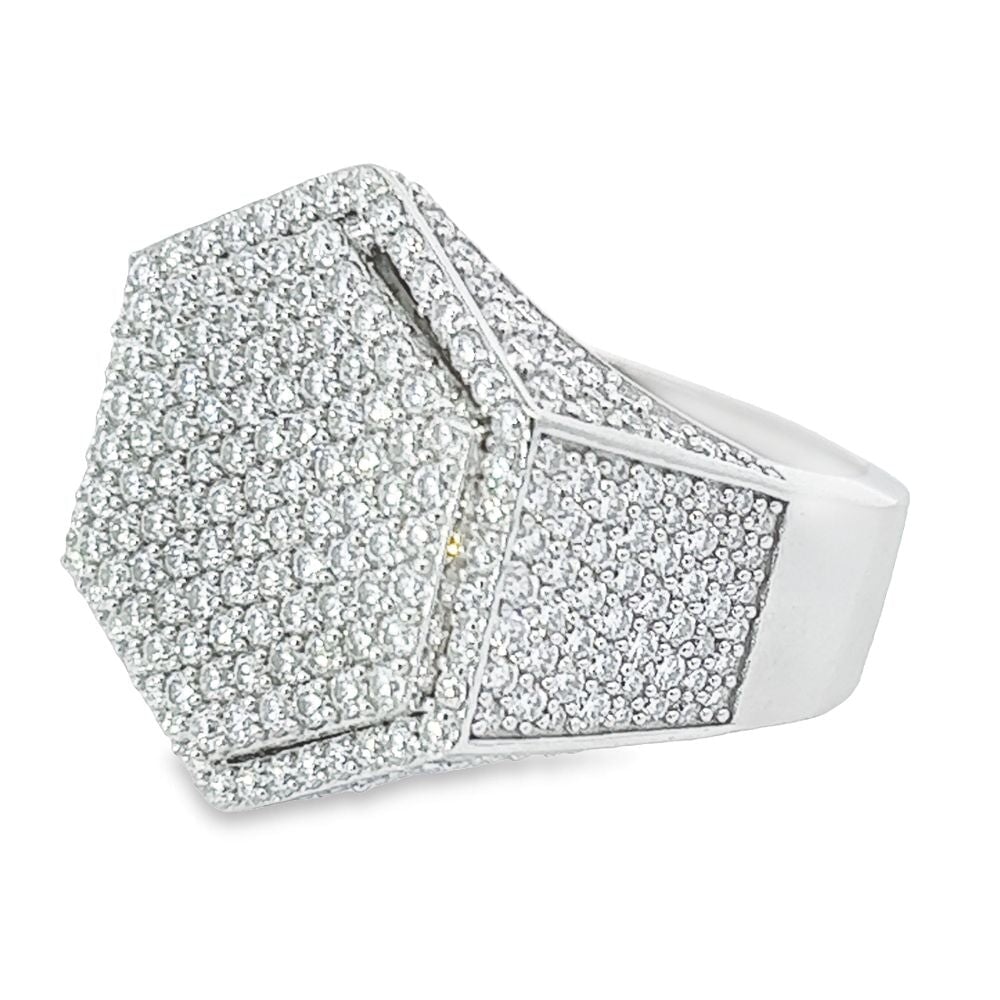 Hexagon Iced Out VVS Moissanite Ring .925 Sterling Silver White Gold 7 HipHopBling