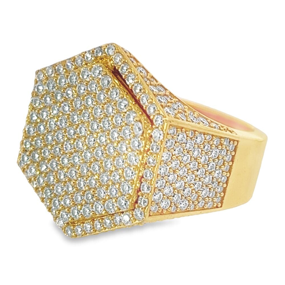 Hexagon Iced Out VVS Moissanite Ring .925 Sterling Silver Yellow Gold 7 HipHopBling