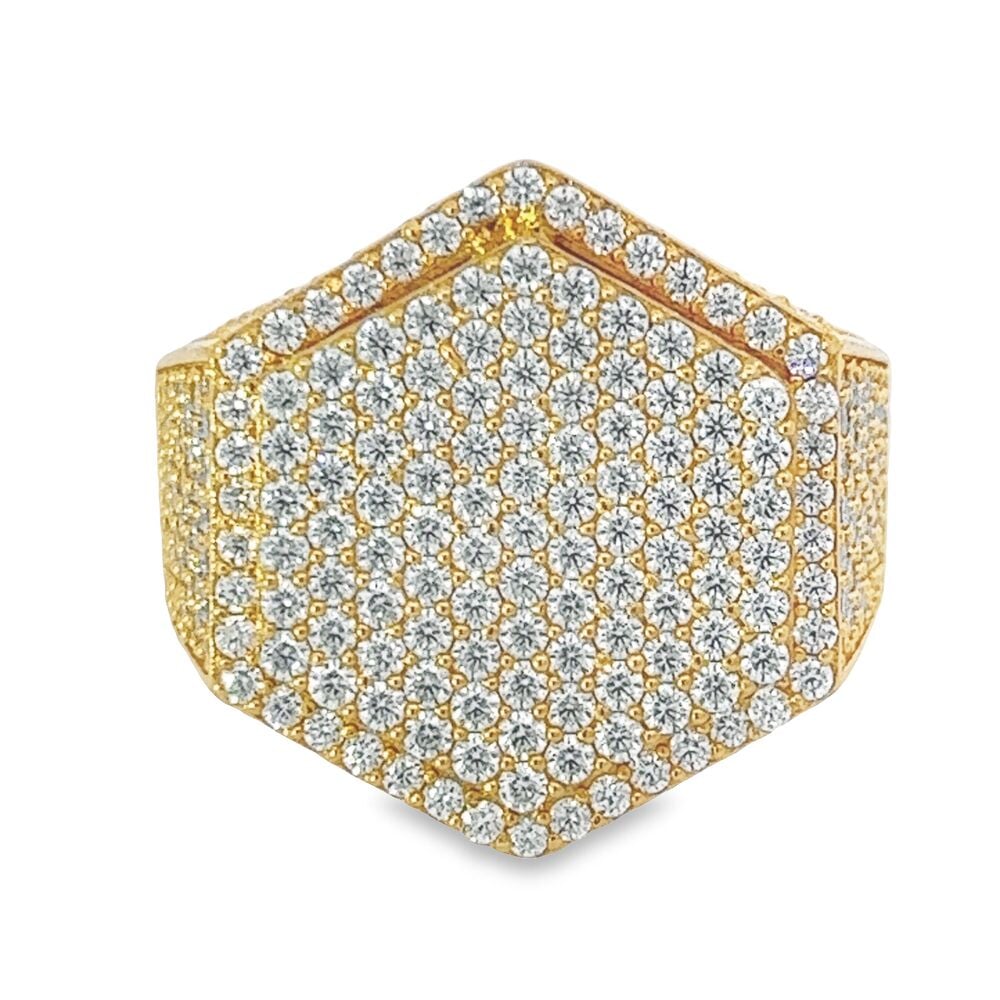 Hexagon Iced Out VVS Moissanite Ring .925 Sterling Silver Yellow Gold 7 HipHopBling