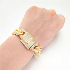 Hip Hop Bling 15MM Cuban Iced Bracelet Yellow Gold 7" HipHopBling