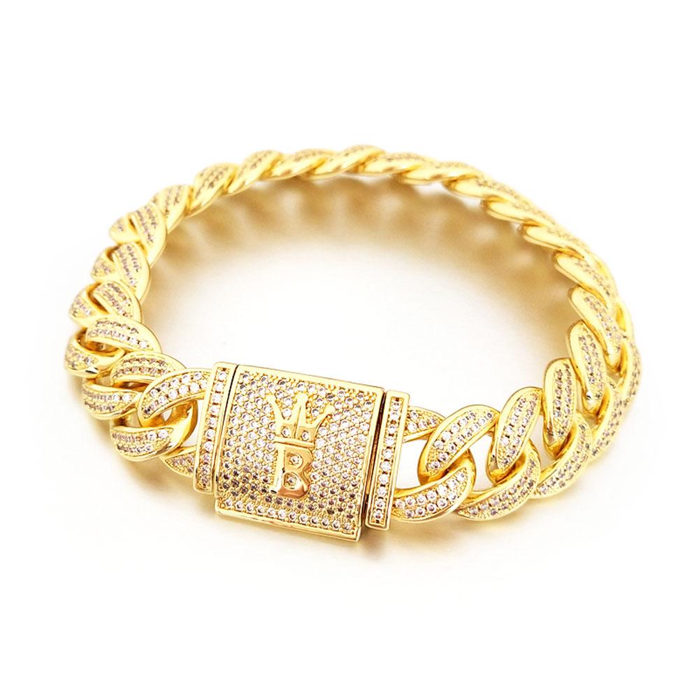 Hip Hop Bling 15MM Cuban Iced Bracelet Yellow Gold 7" HipHopBling