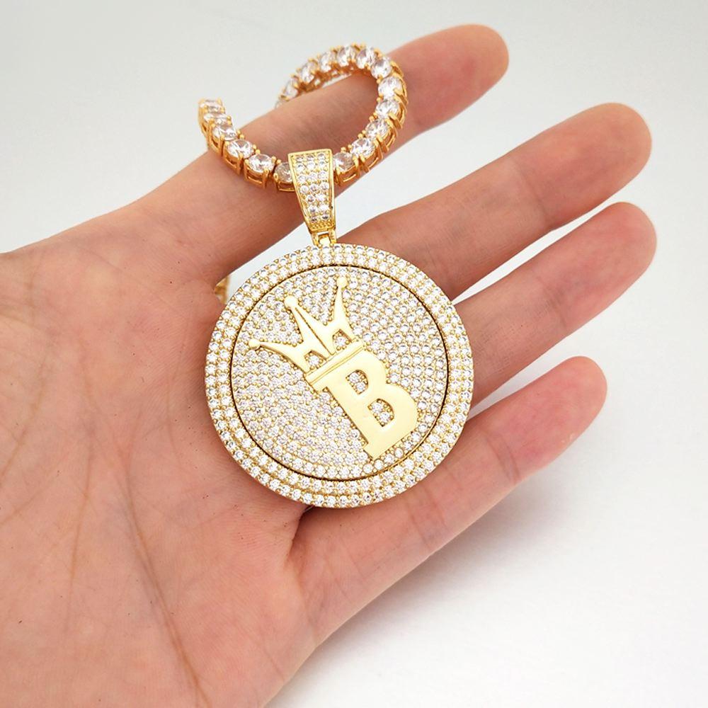 Hip Hop Bling Crown Spinning Medallion Gold Pendant Yellow Gold HipHopBling