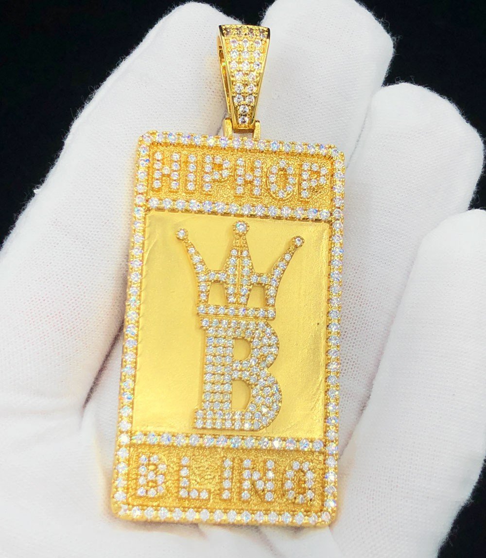 Hip Hop Bling Logo Block Pendant White Gold HipHopBling