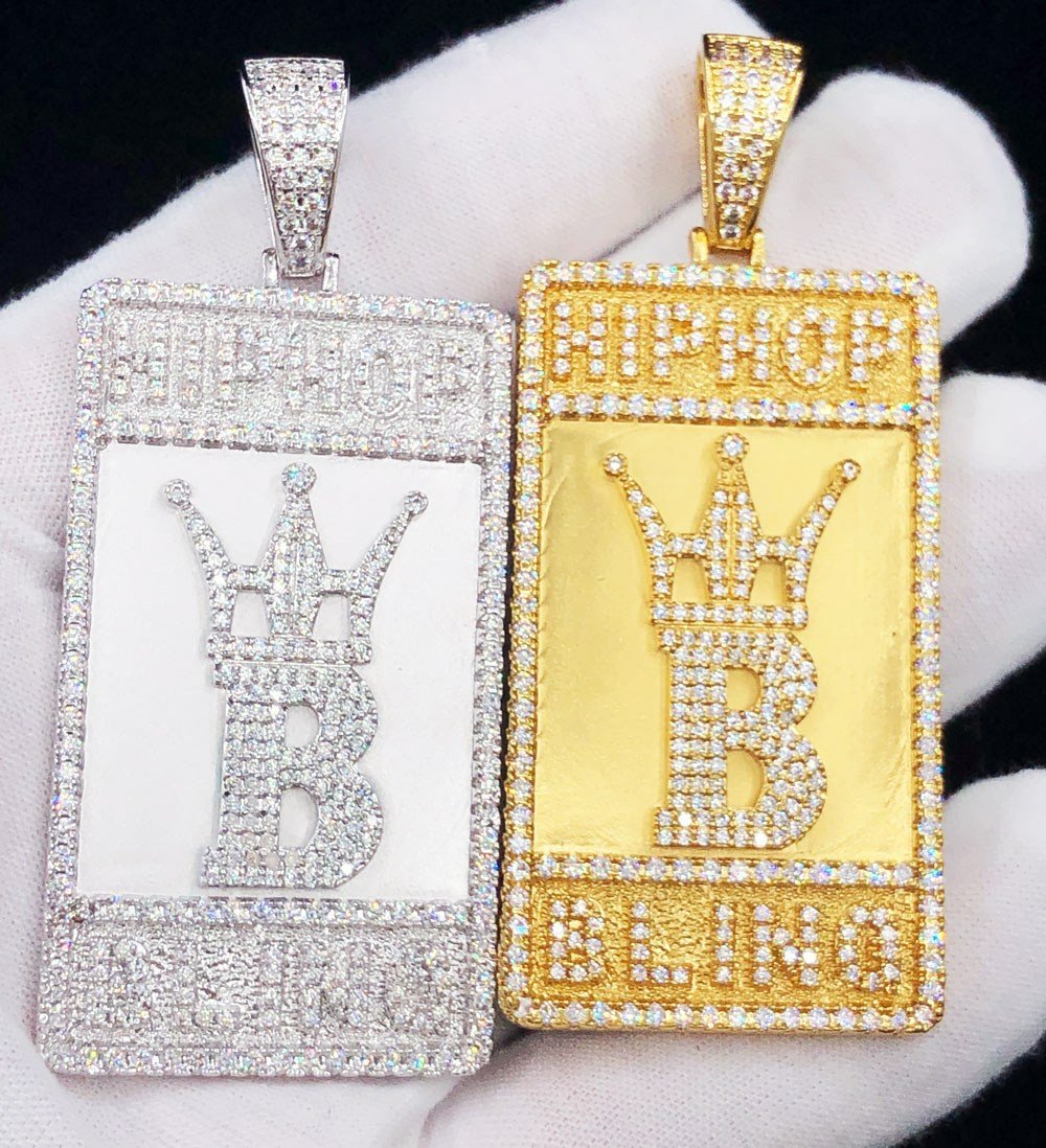 Hip Hop Bling Logo Block Pendant White Gold HipHopBling