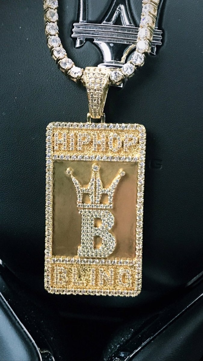 Hip Hop Bling Logo Block Pendant White Gold HipHopBling