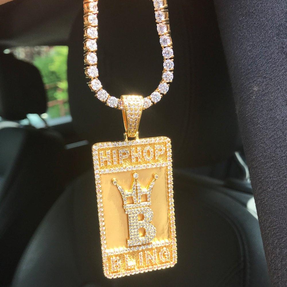 Hip Hop Bling Logo Block Pendant Yellow Gold HipHopBling