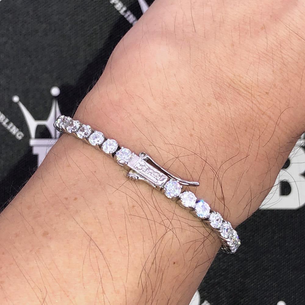 Hip Hop Bling VVS Iced Out Tennis Bracelet 4MM White Gold 8" HipHopBling