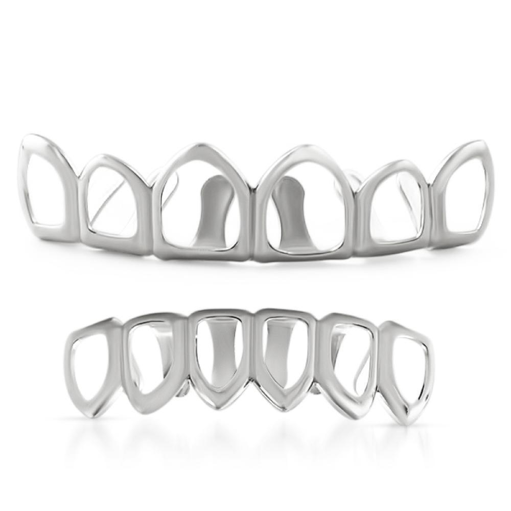 Hip Hop Grillz 6 Teeth Outline Silver Set HipHopBling