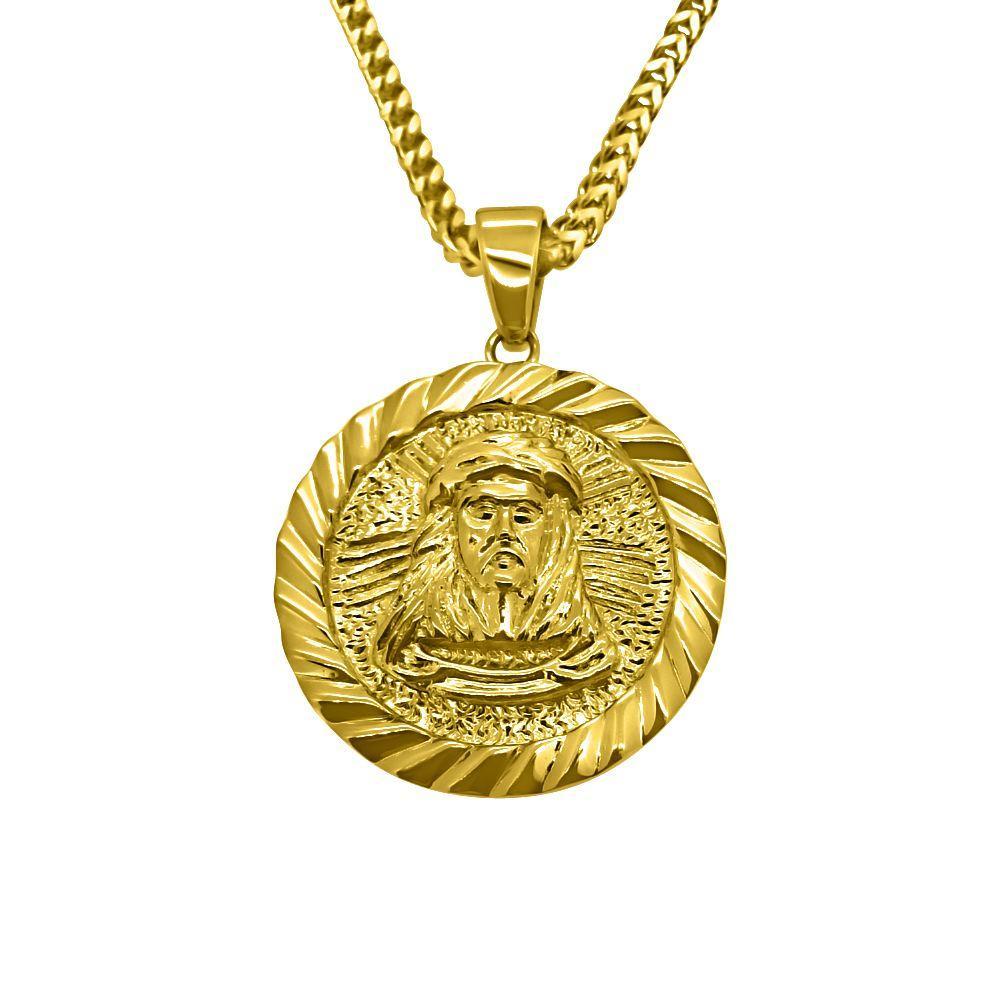 HipHopBling Gold Jesus Piece Medallion Free 2.5MM Franco 24 Inch Chain HipHopBling