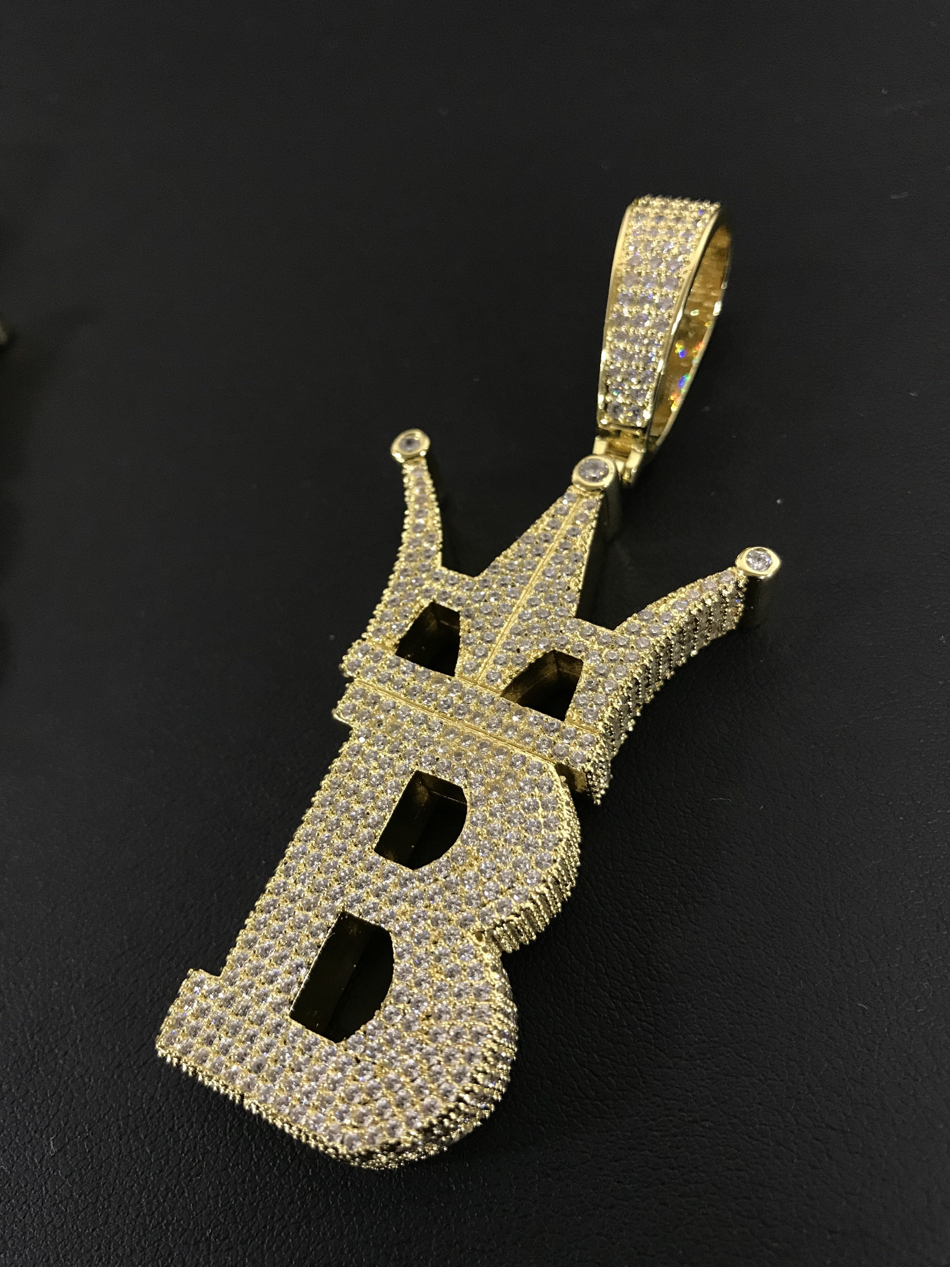 HipHopBling Logo 3D Large Gold Micro Pave Pendant HipHopBling