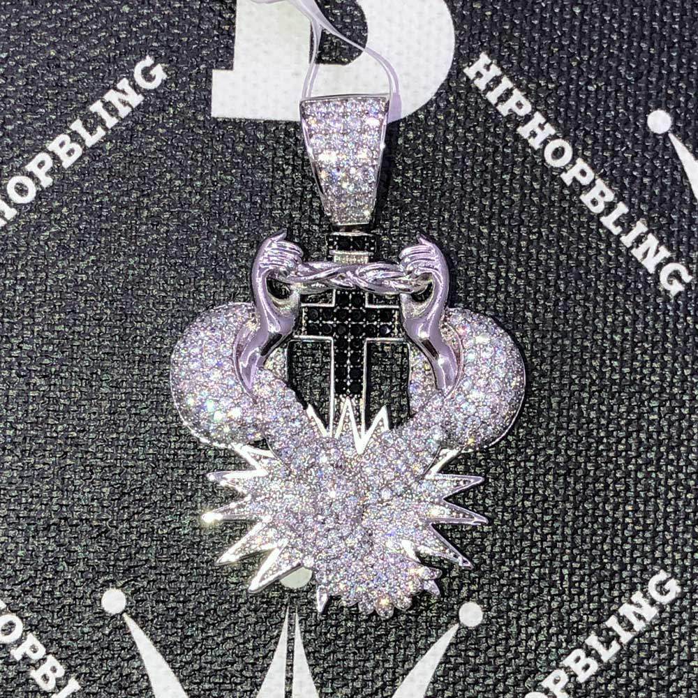 Holding the Cross CZ Hip Hop Bling Bling Pendant Yellow Gold HipHopBling