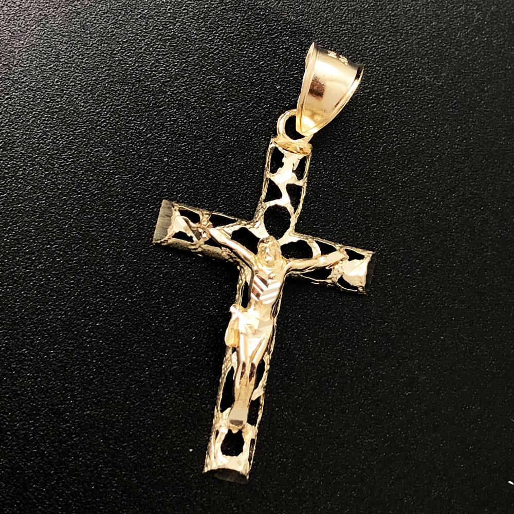 Hollow Domed Jesus Crucifix Nugget Cross DC 10K Yellow Gold Pendant HipHopBling