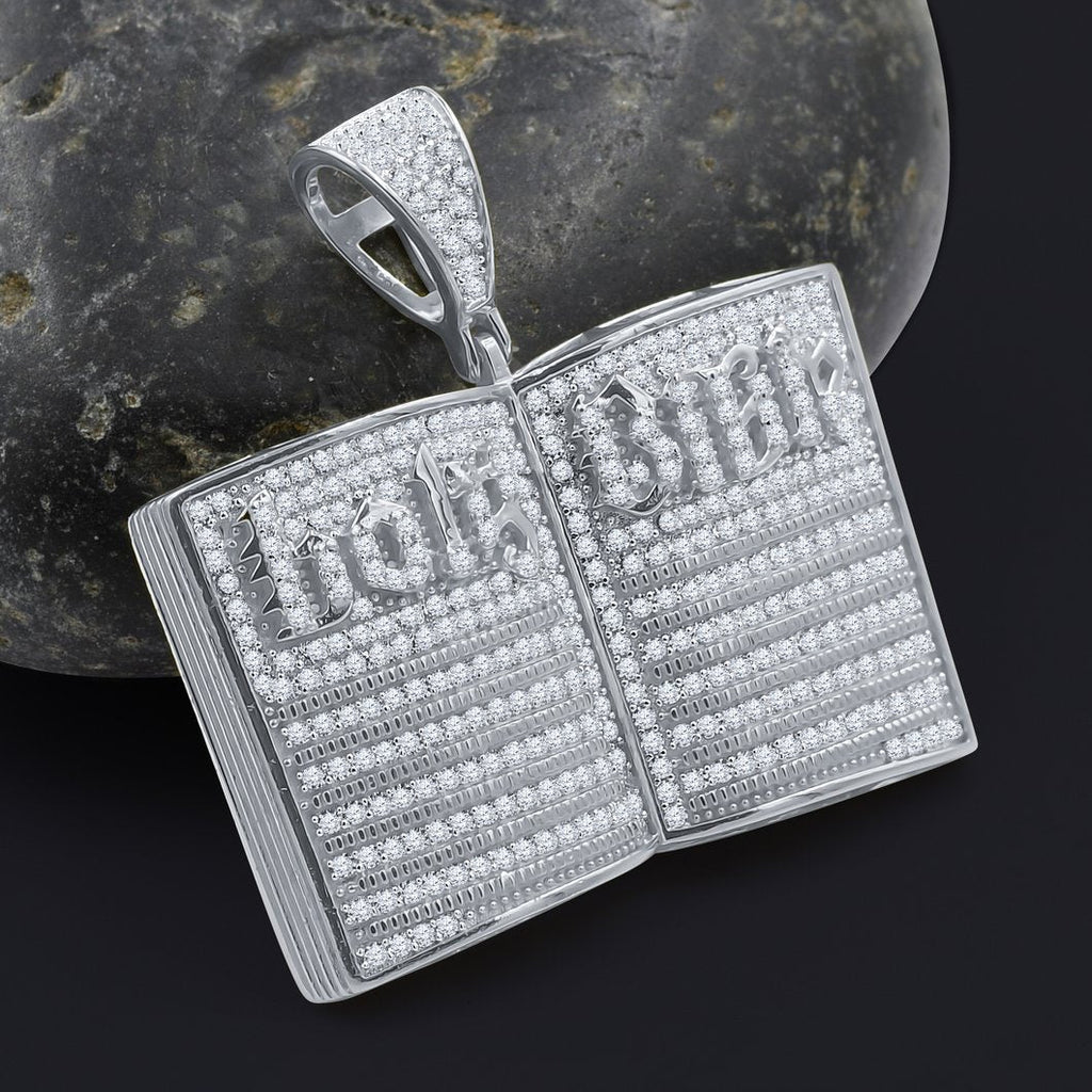 Holy Bible CZ Iced Out Pendant .925 Sterling Silver HipHopBling