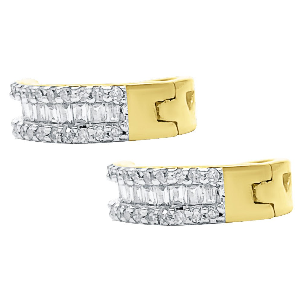 Hoop Baguette Diamond Earrings .28cttw 10K Yellow Gold HipHopBling