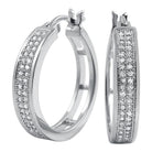 Hoops 2 Row CZ Micro Pave Earrings White Gold HipHopBling